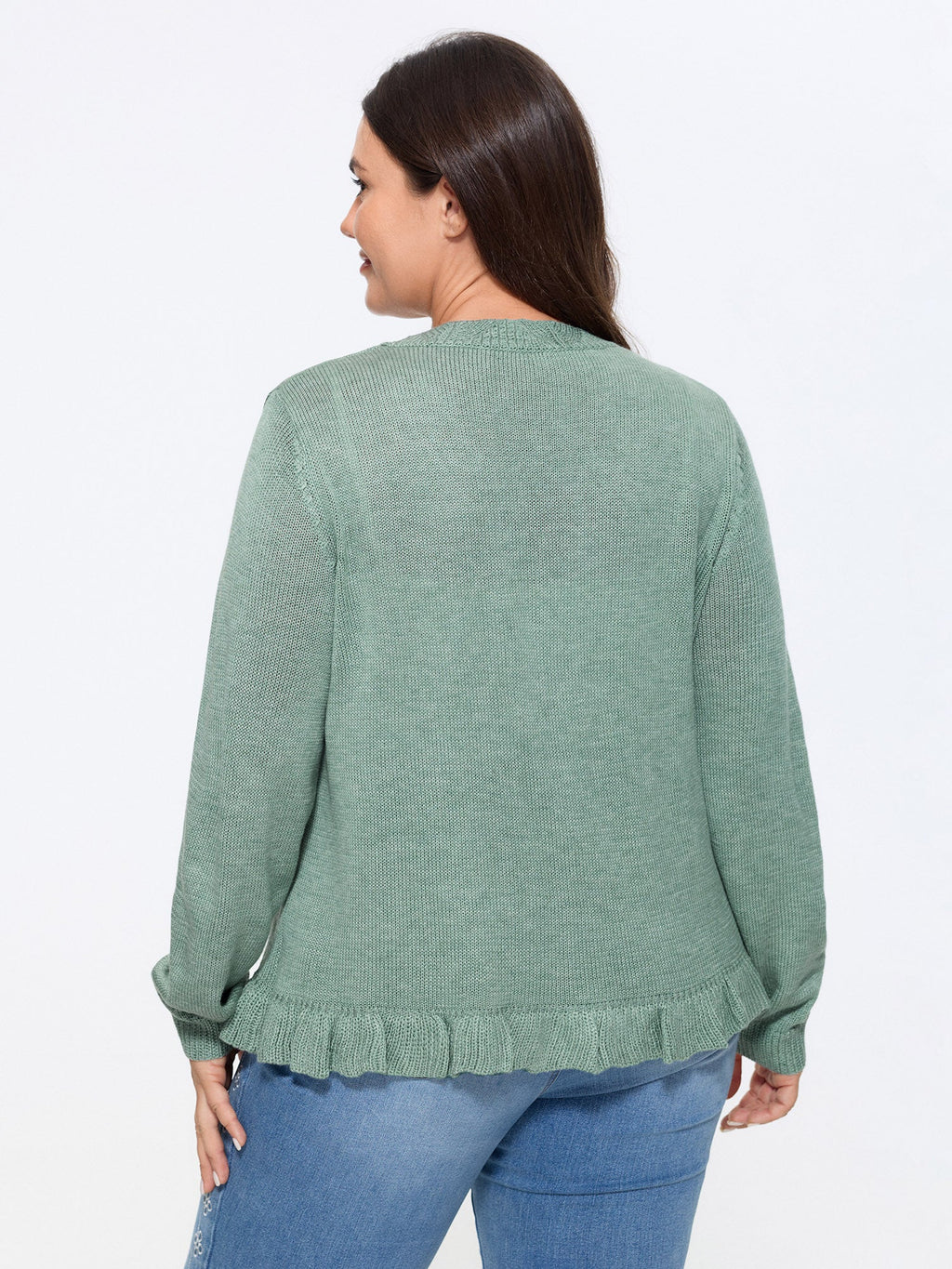 Scalloped Hem Open-Front Knit Cardigan