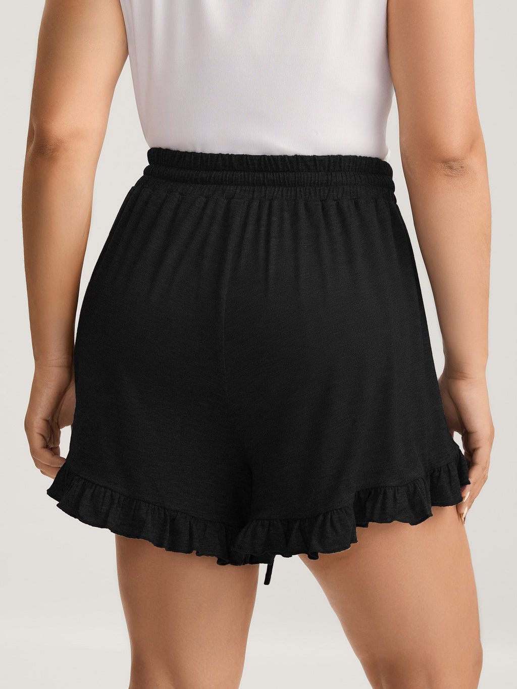 Supersoft Mixed Color Knit Drawstring Ruffled Shorts