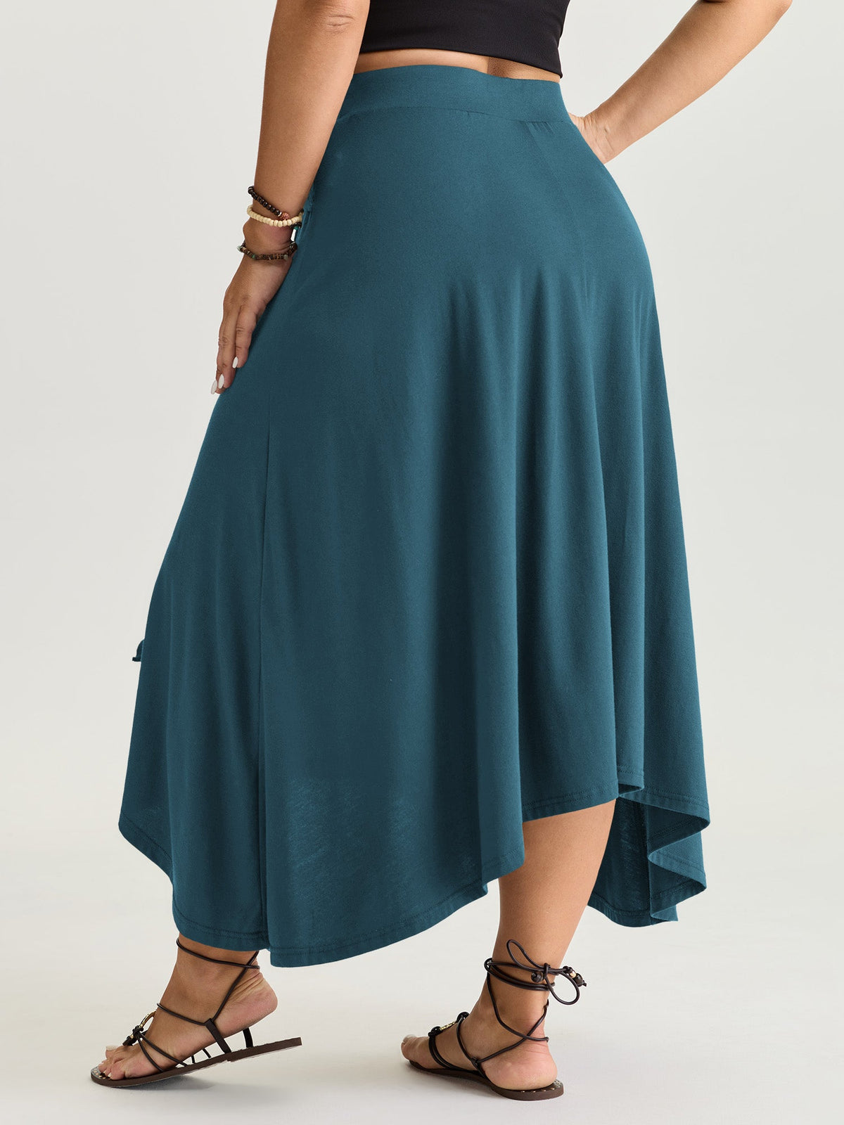 Supersoft Ring Detail Tie Asymmetrical Hem Midi Skirt