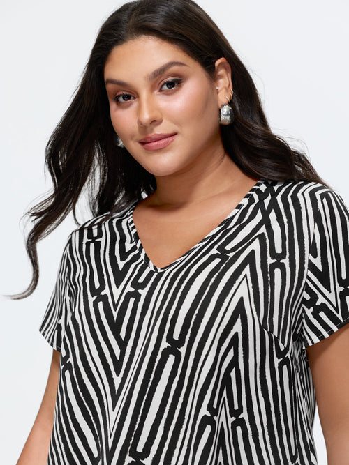 Asymmetrical Stripes Color Contrast Blouse