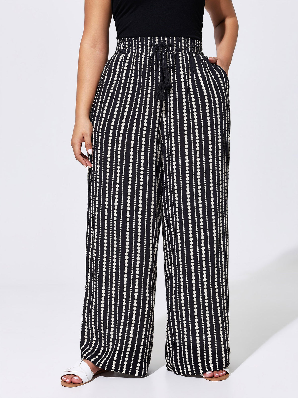 Striped Print Drawstring Waist Pants