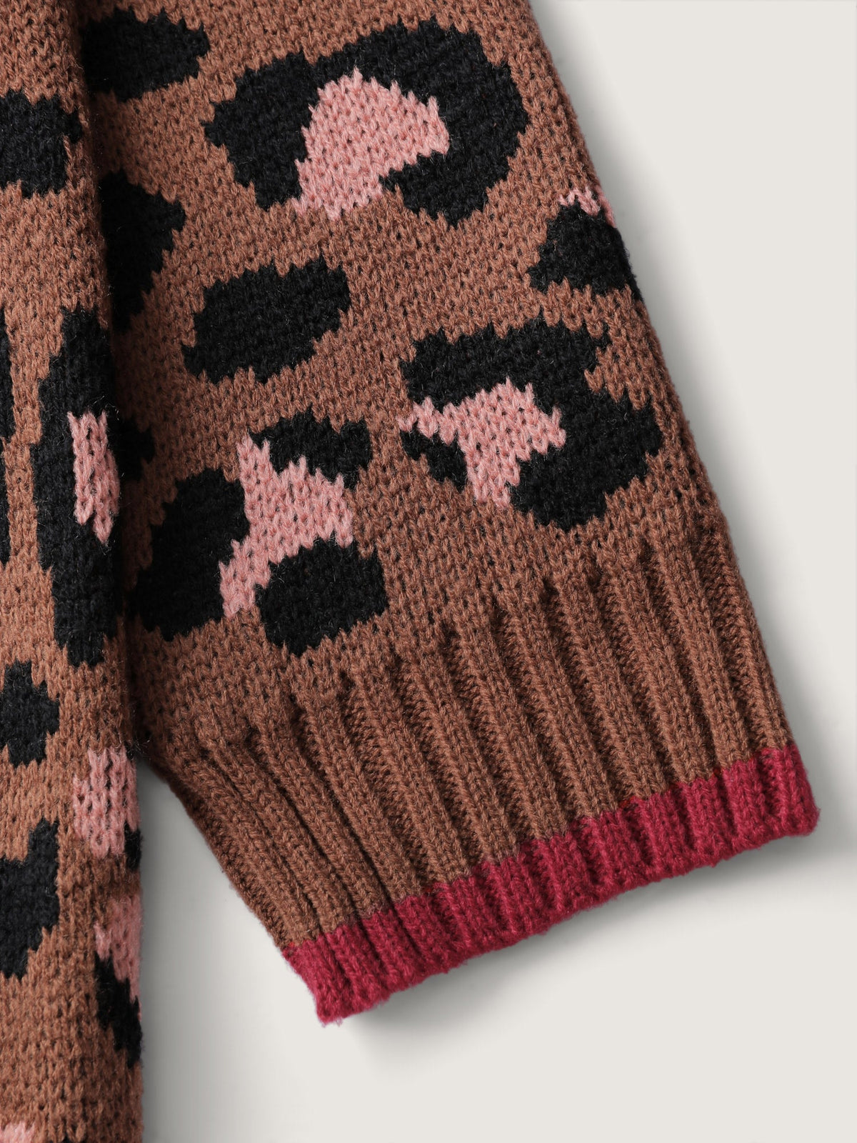 Leopard Pattern Color Contrast Bow Knit Cardigan