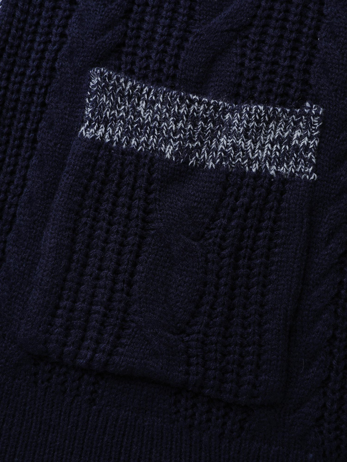 Mixed-Yarn Color Contrast Pockets Knit Cardigan