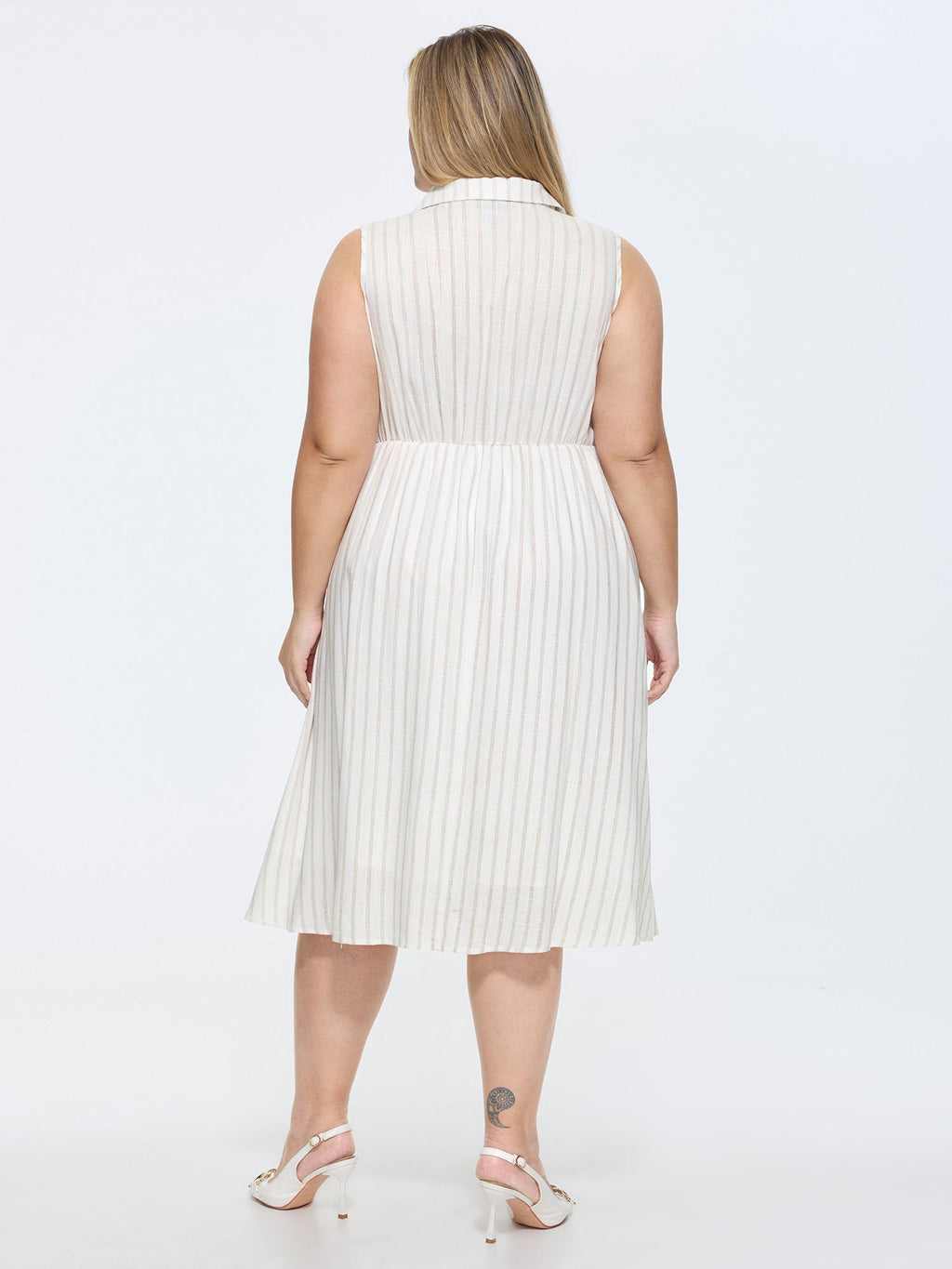 Cotton-Linen Blend Collar Sleeveless Midi Shirt Dress