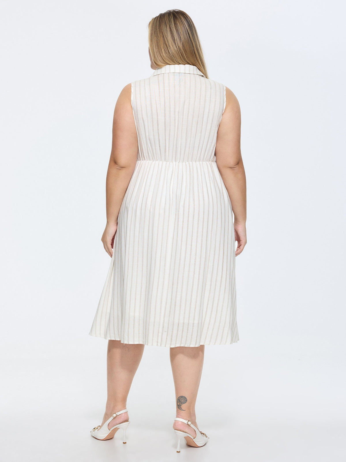 Cotton-Linen Blend Collar Sleeveless Midi Shirt Dress