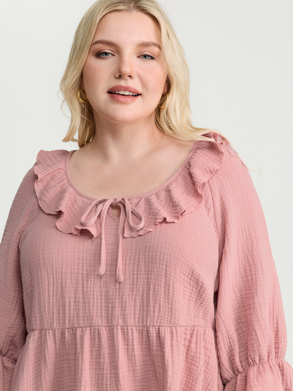 Pure Cotton Lotus Leaf Neckline Plain Blouse