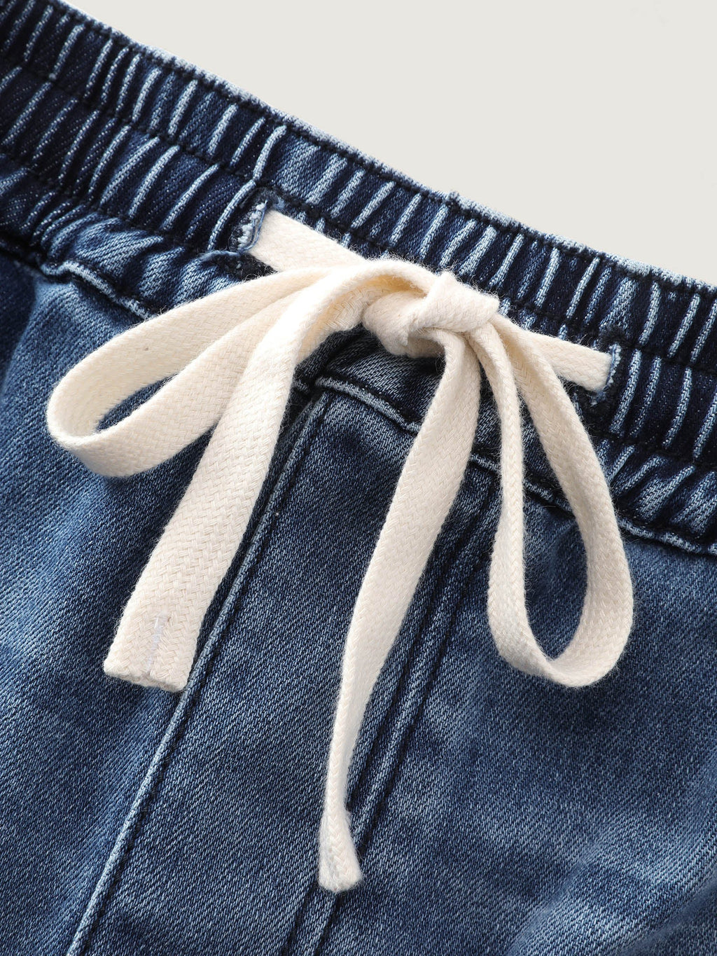 Stretchy Contrast Drawstring Waist Midi Denim Skirt