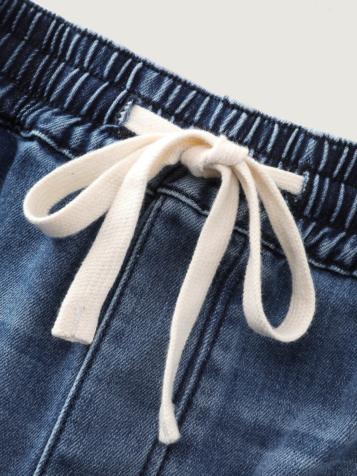Stretchy Contrast Drawstring Waist Midi Denim Skirt