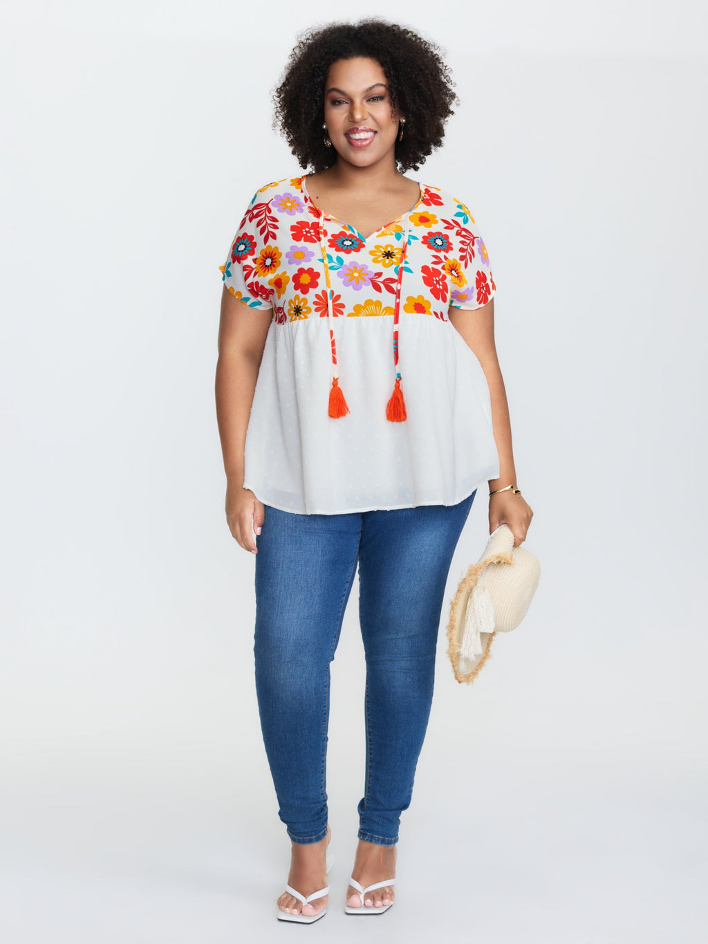 Floral Print Neck-Tie Babydoll Top
