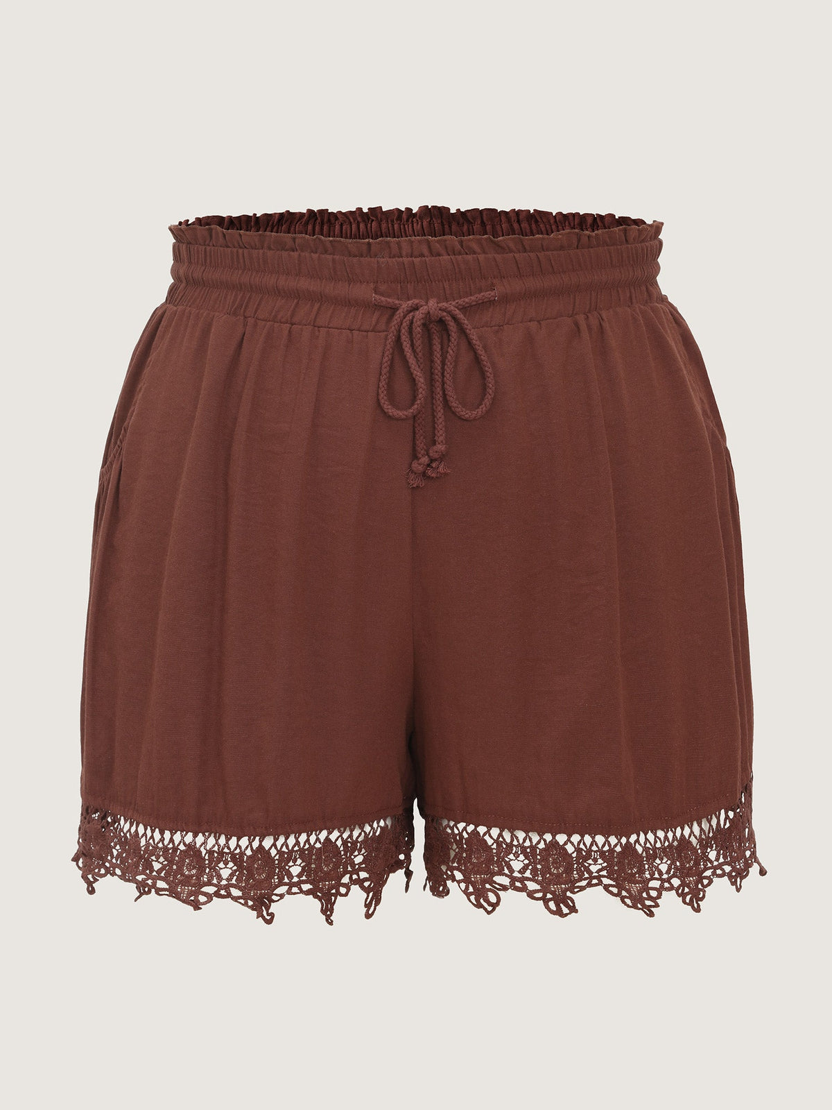 Cotton Lace Hem Drawstring Shorts