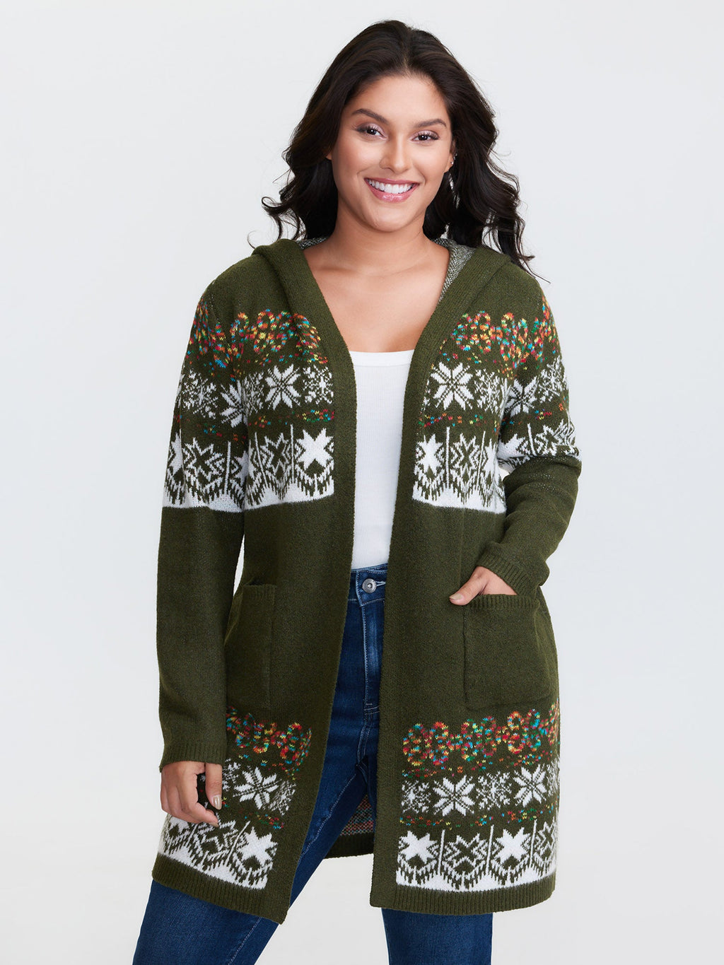 Boho Print Jacquard Hooded Knit Cardigan