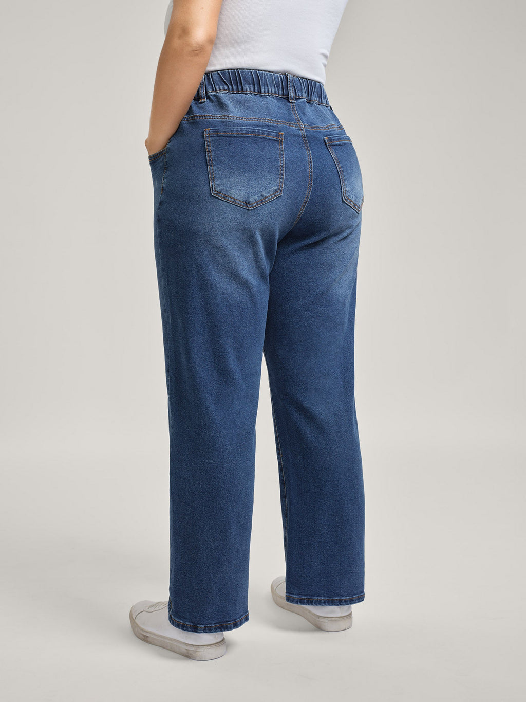 Pull-On Drawstring Straight-Leg Jeans