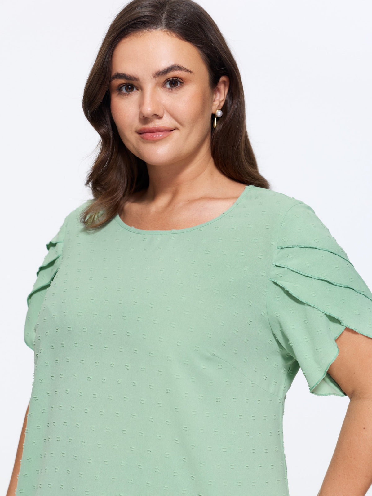 Textured Color Contrast Petal Sleeve Blouse