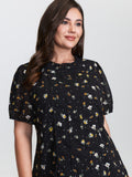 Chiffon Lace Trim Mock Neck Blouse