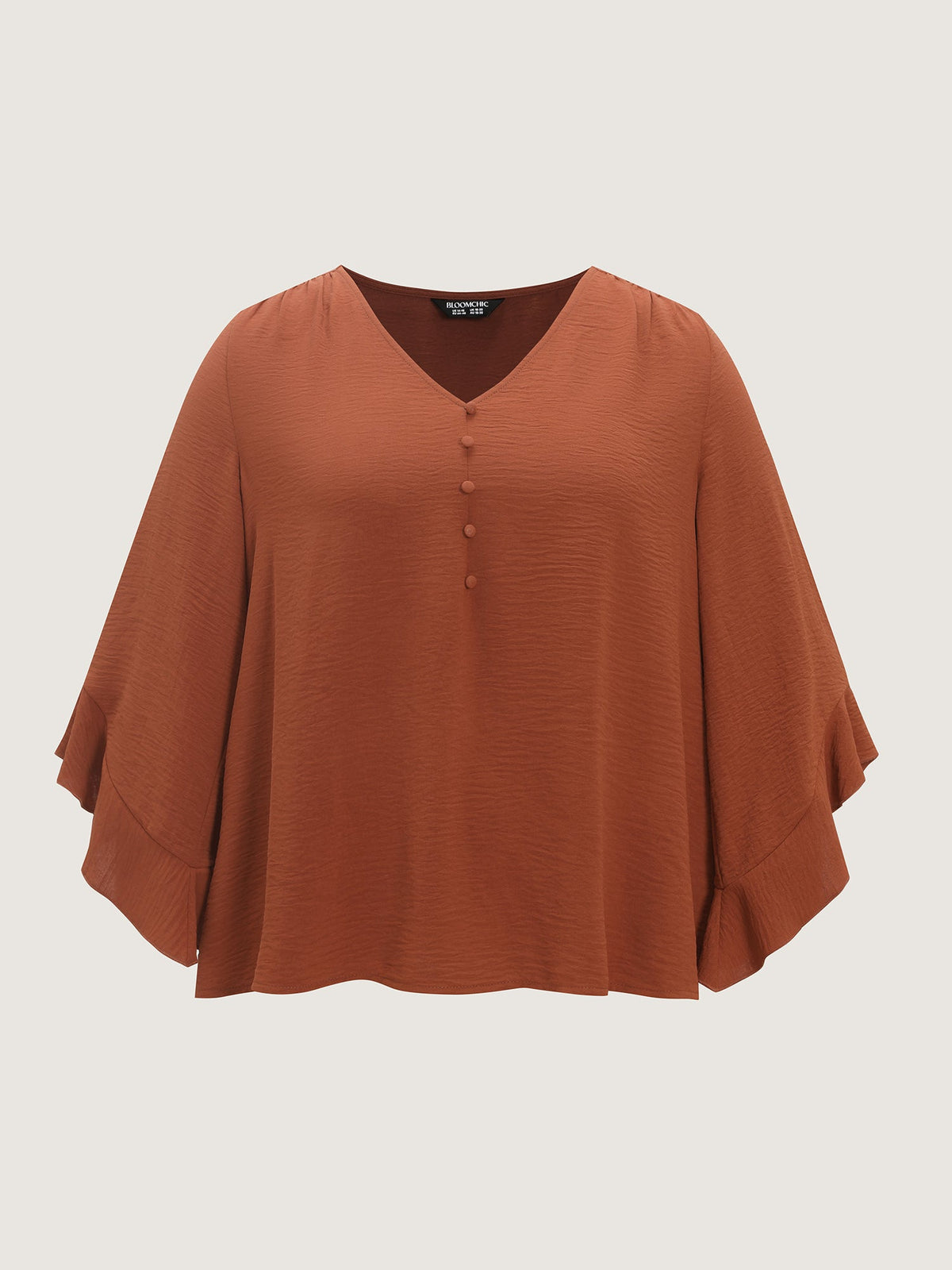Ruffled Flared Sleeve Plain Blouse