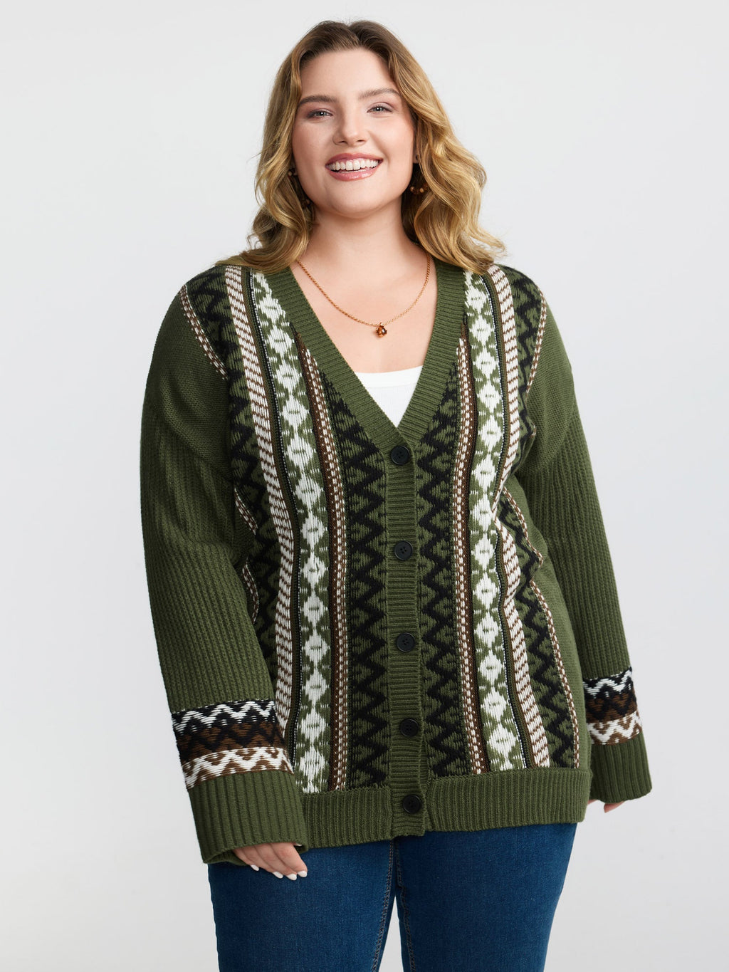 Textured Button-Front Straight Sleeve Knit Cardigan