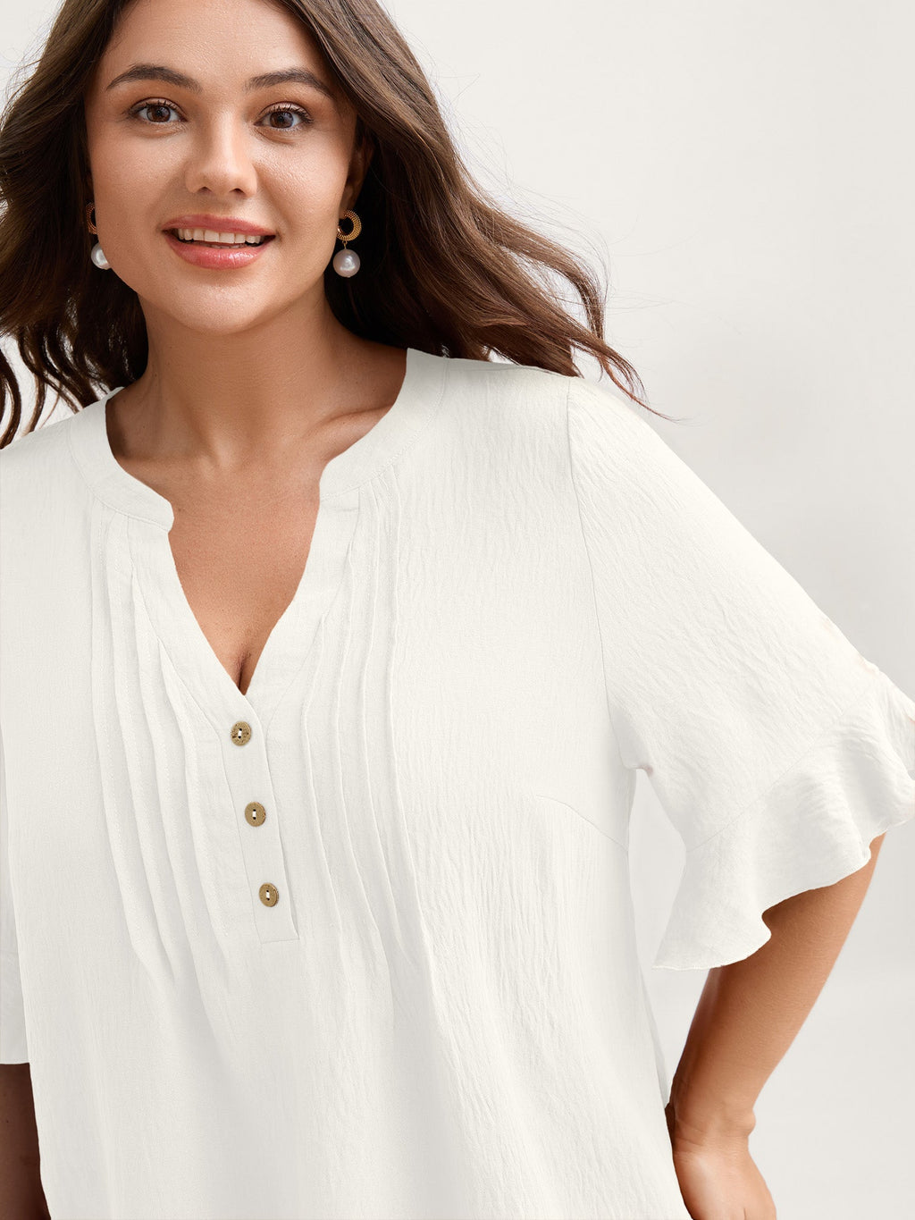Toothpick Pleats Ruffled Sleeve Solid Blouse