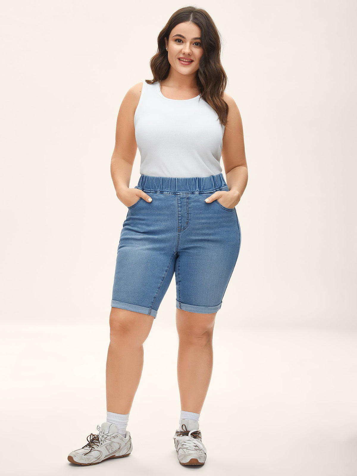 Pull-On Stretchy Skinny-Fit Denim Shorts