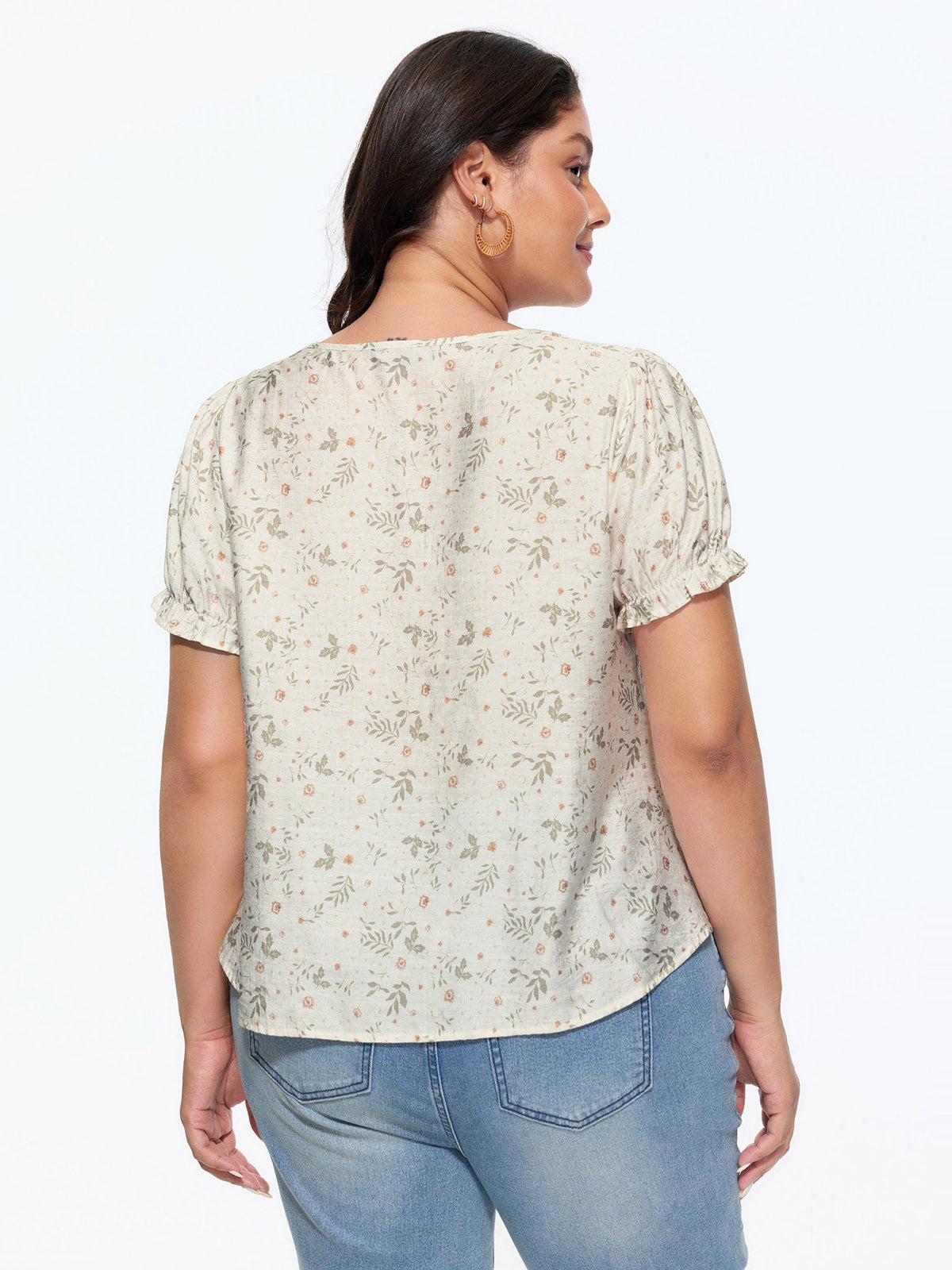 Floral Print Lace Neckline Blouse