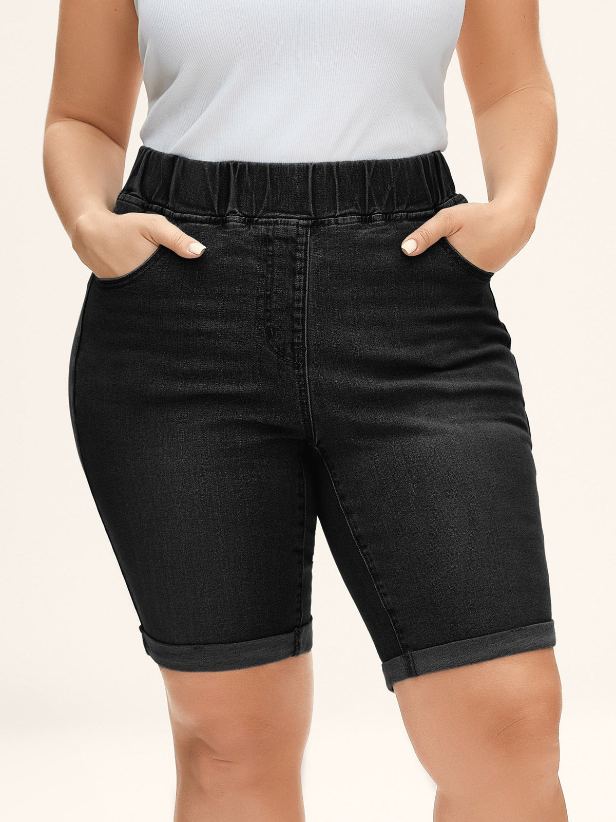 Pull-On Stretchy Skinny-Fit Denim Shorts