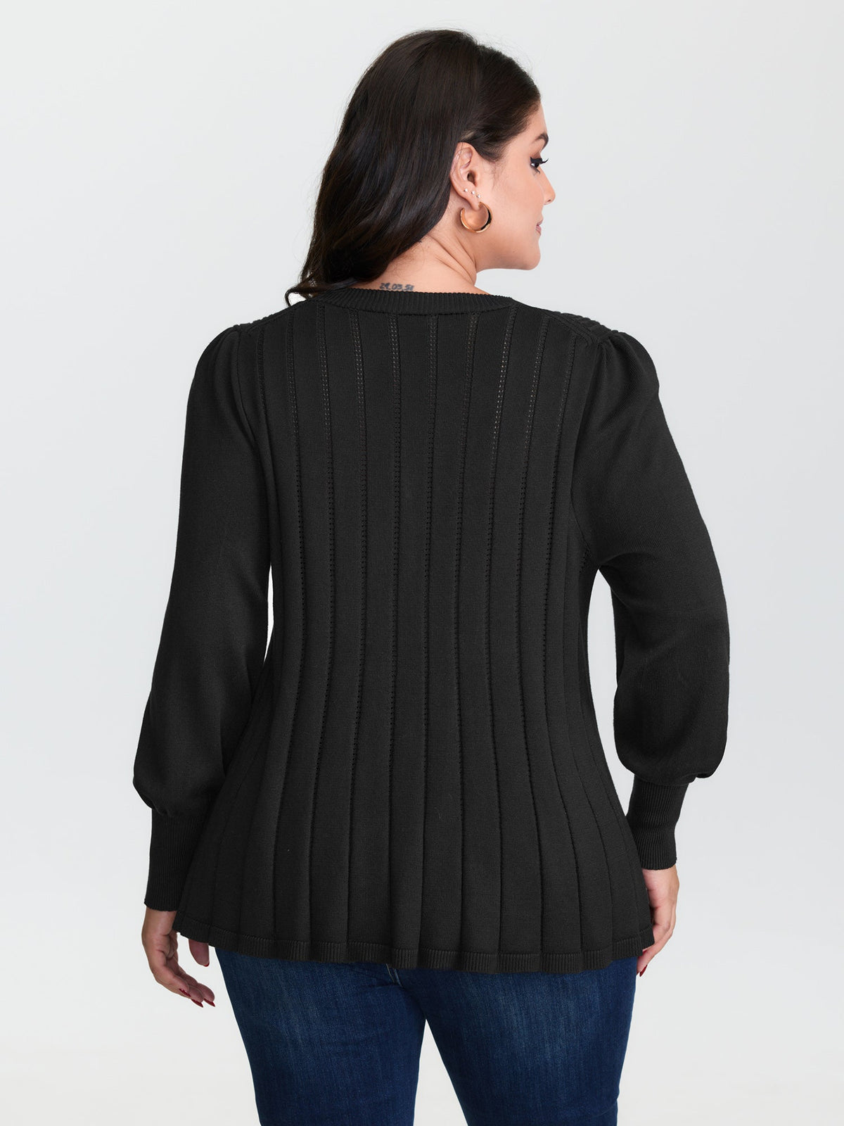 Textured A-Shaped Hem Lantern Sleeve Knit Cardigan