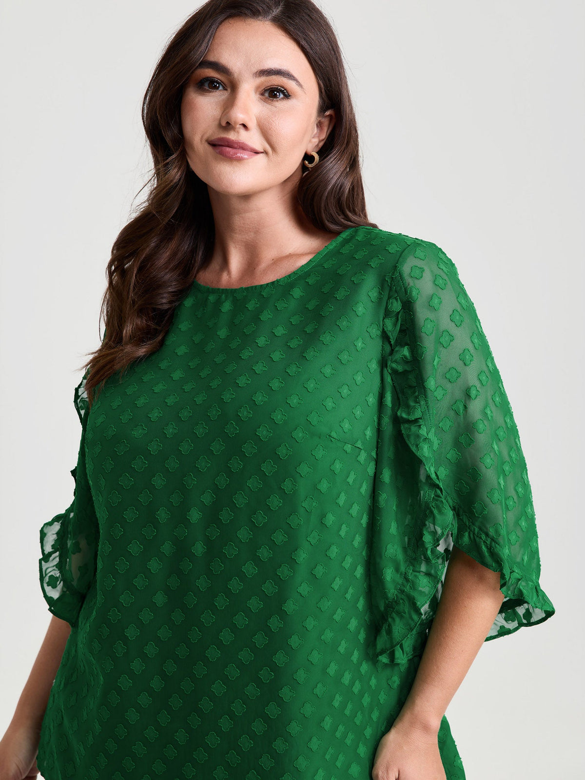 Sheer Petal Ruffled Sleeve Textured Blouse