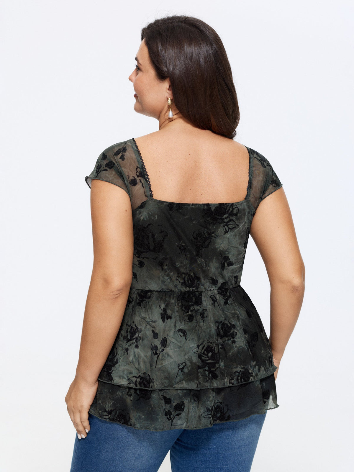 Floral Mesh Layered Fit And Flare Knit Top