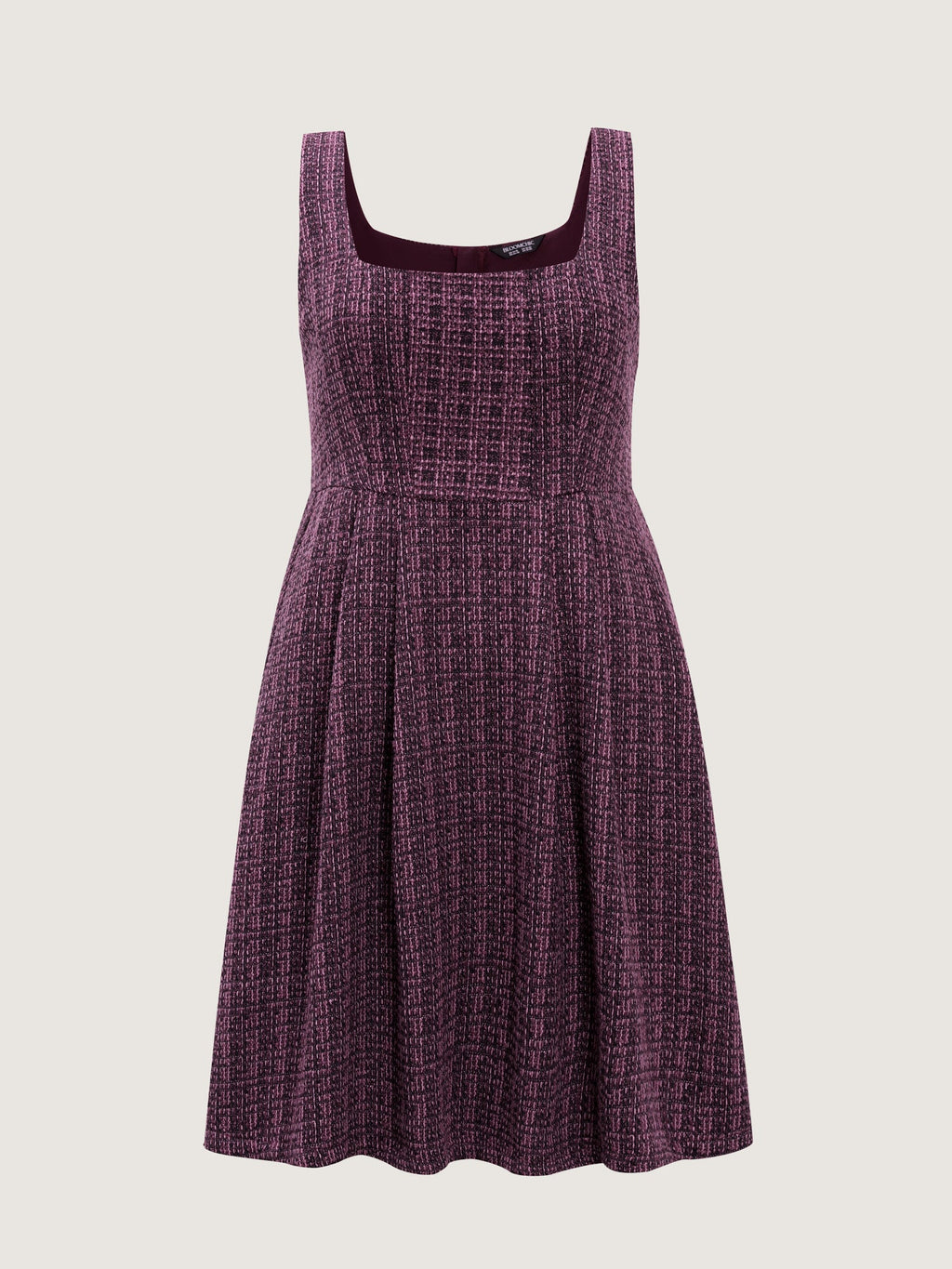 Tweed Pleated Waist Zipper Mini Dress