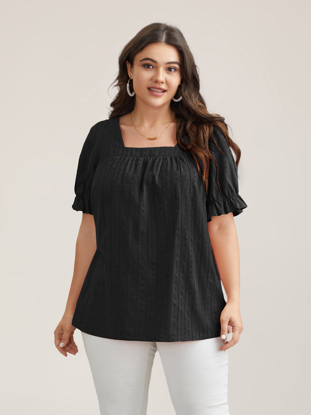 Cotton Square Neck Ruffled Sleeve Blouse