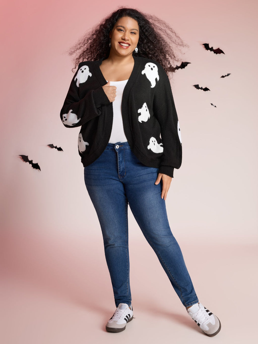 Happy Ghost Jacquard Arc Cardigan