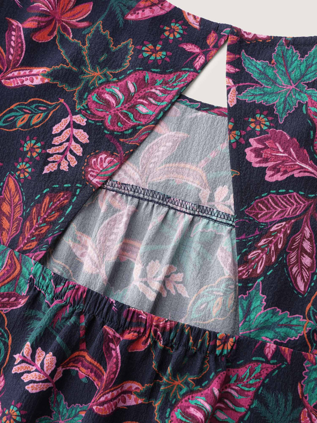 Bright Floral Texture Open-Back Blouse