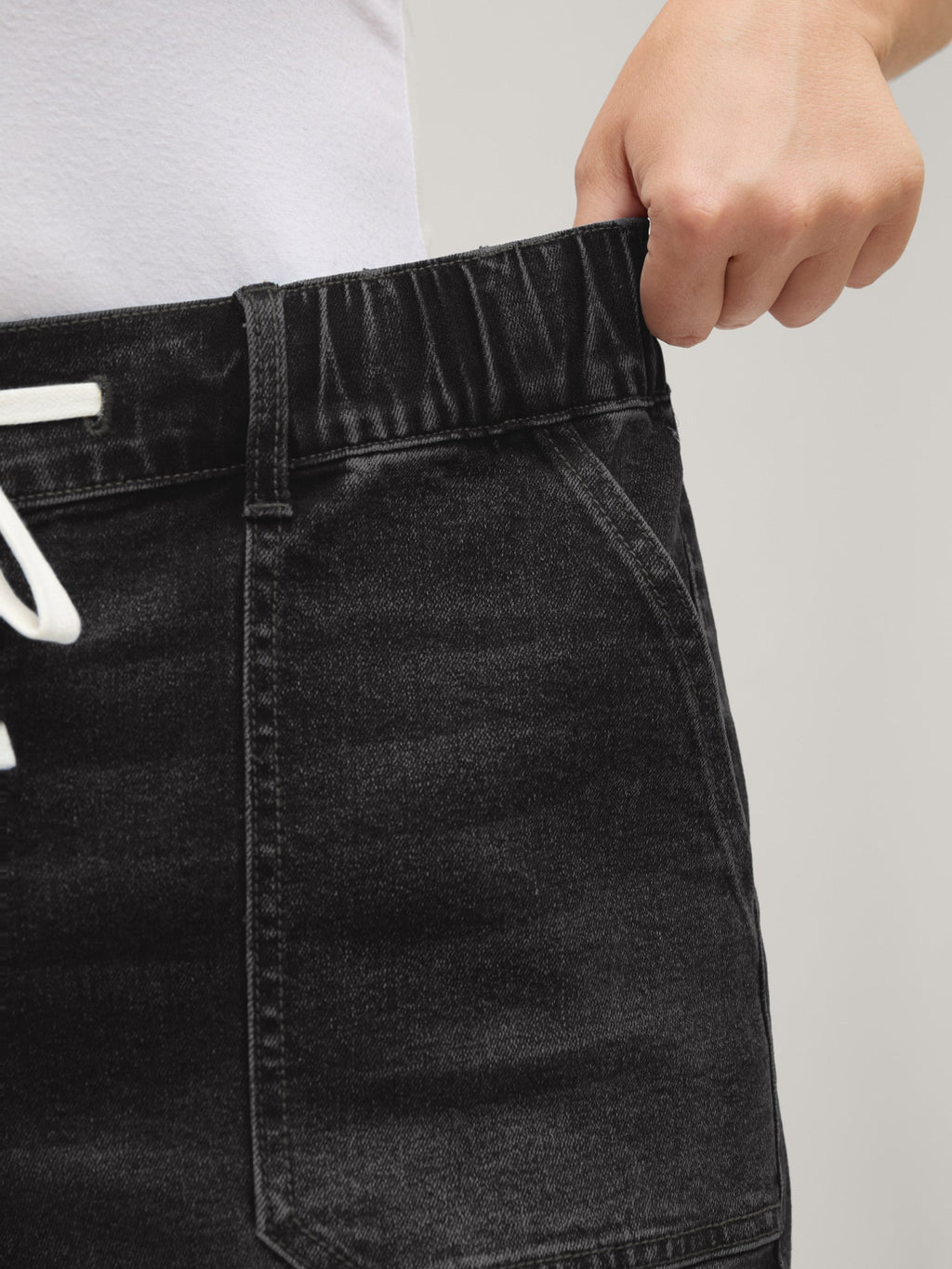 Pull-On Folded Hem High-Rise Denim Shorts