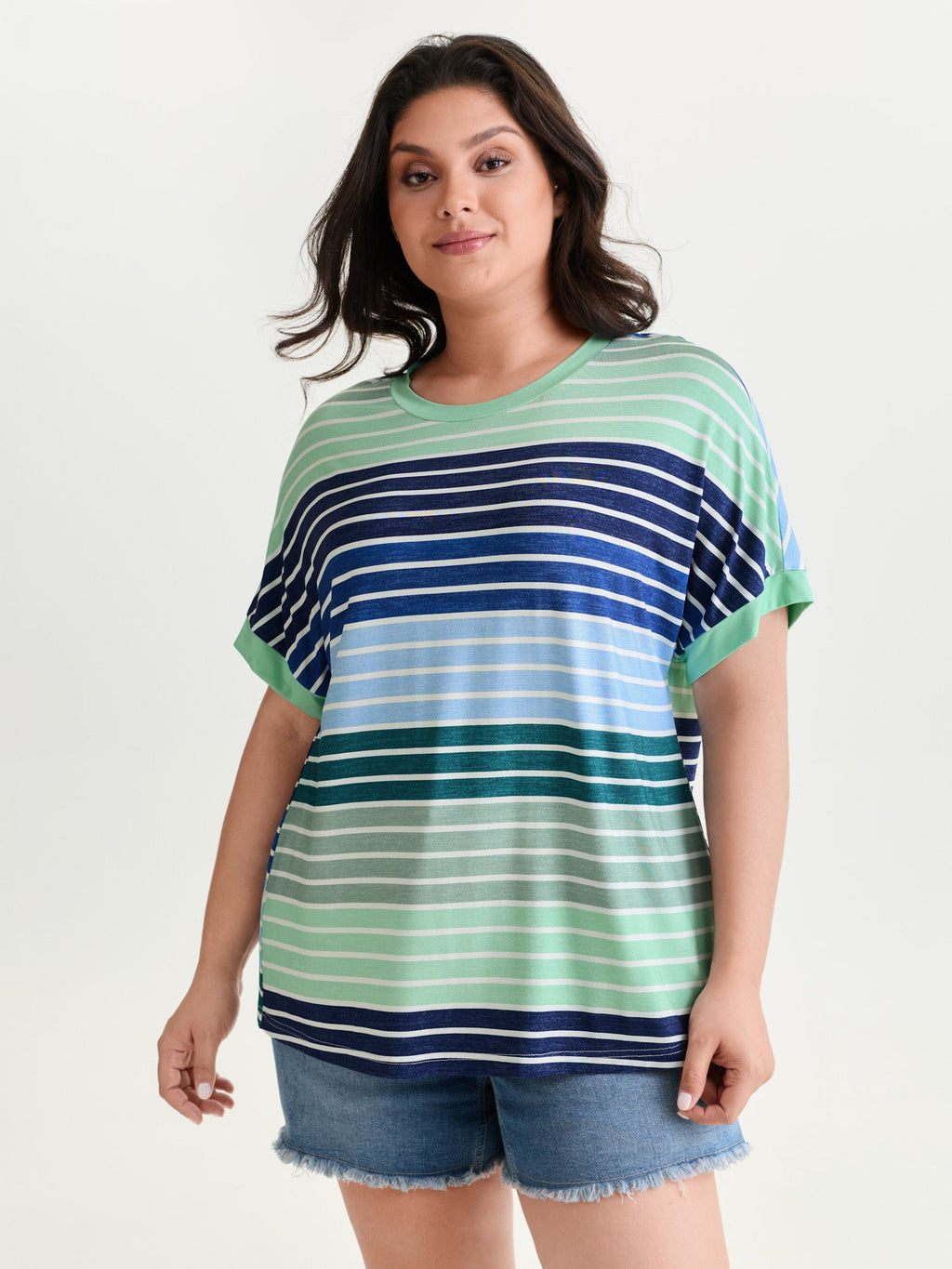 Colorful Gradient Stripe Round Neck T-Shirt