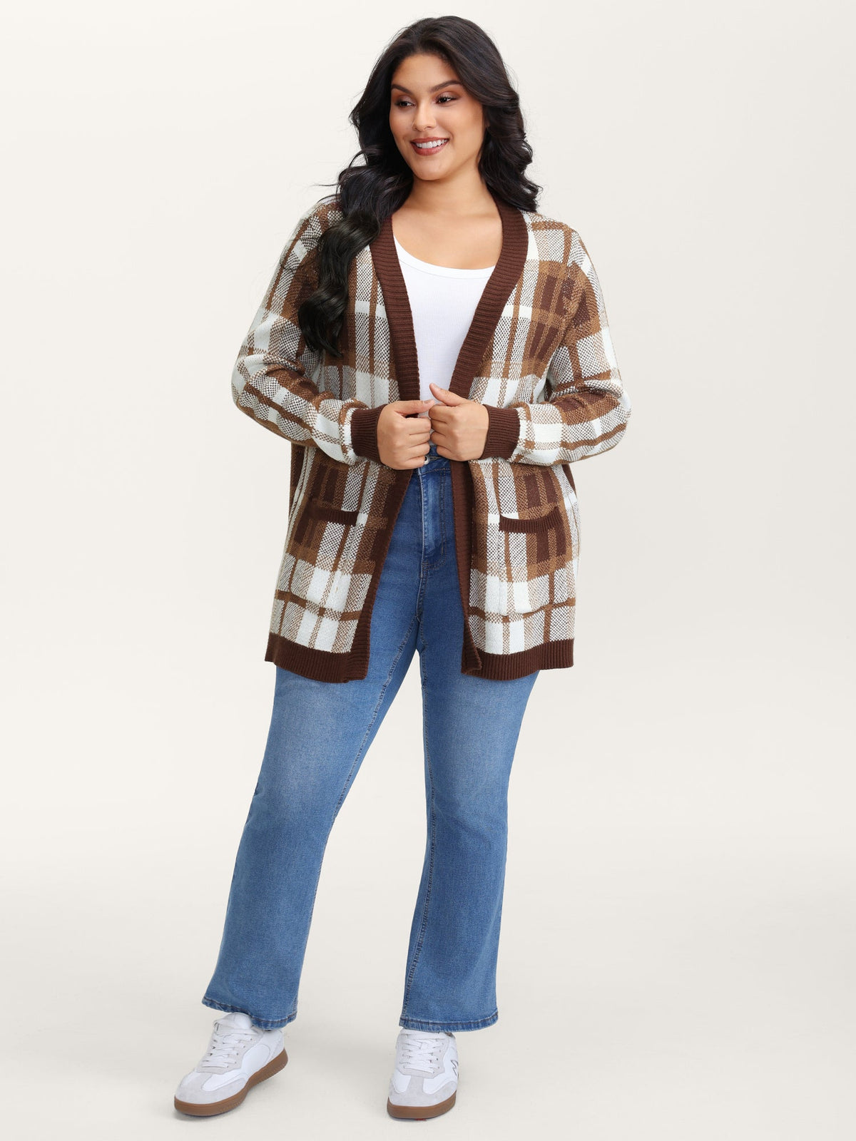 Plaid Jacquard Pattern Knit Cardigan