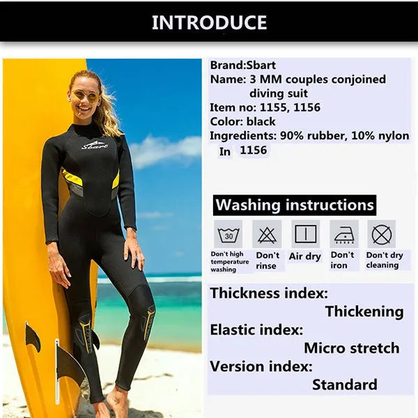 Sbart One Piece 3MM Neoprene Wetsuit Spearfishing Long Sleeve Couple Wetsuits
