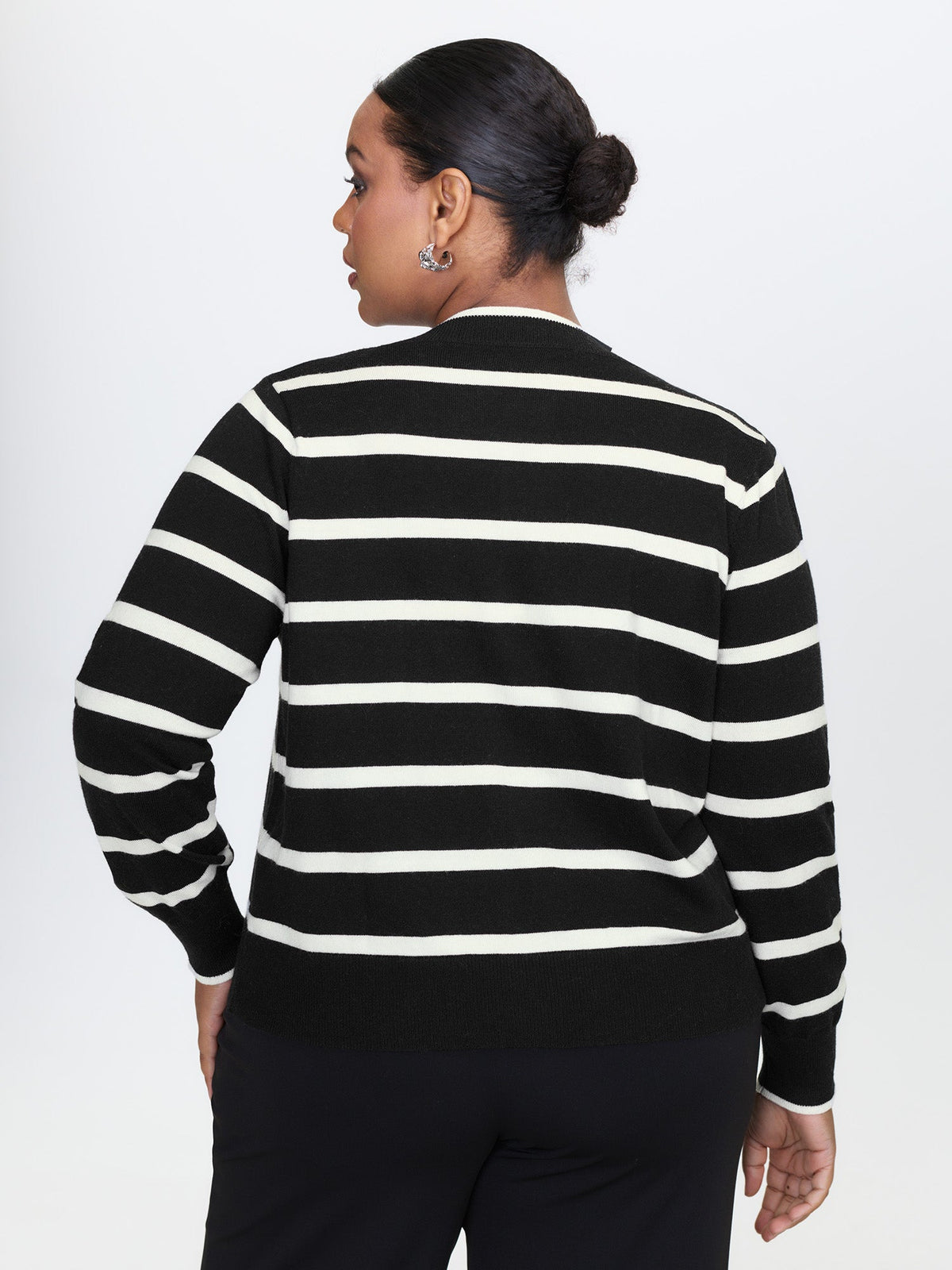 Stripe Wool Blend Slit Knit Cardigan