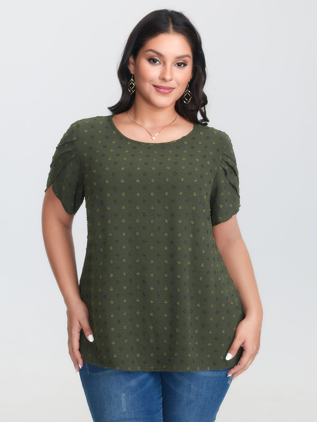 Textured Color Contrast Petal Sleeve Blouse