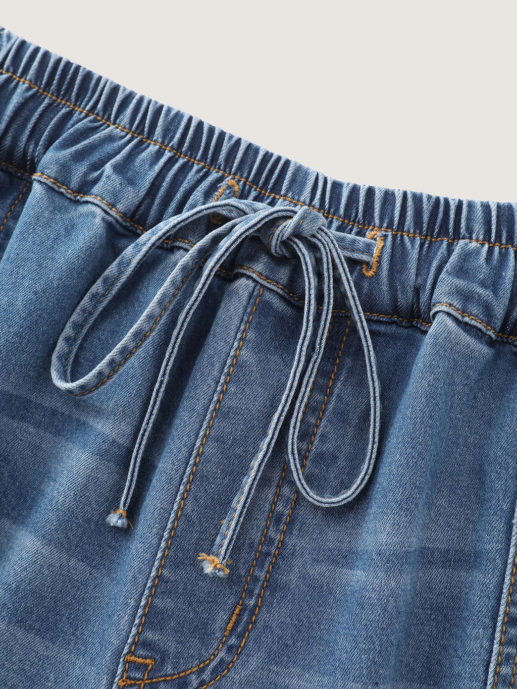 Elastic Waist Medium Wash Wide-Leg Jeans