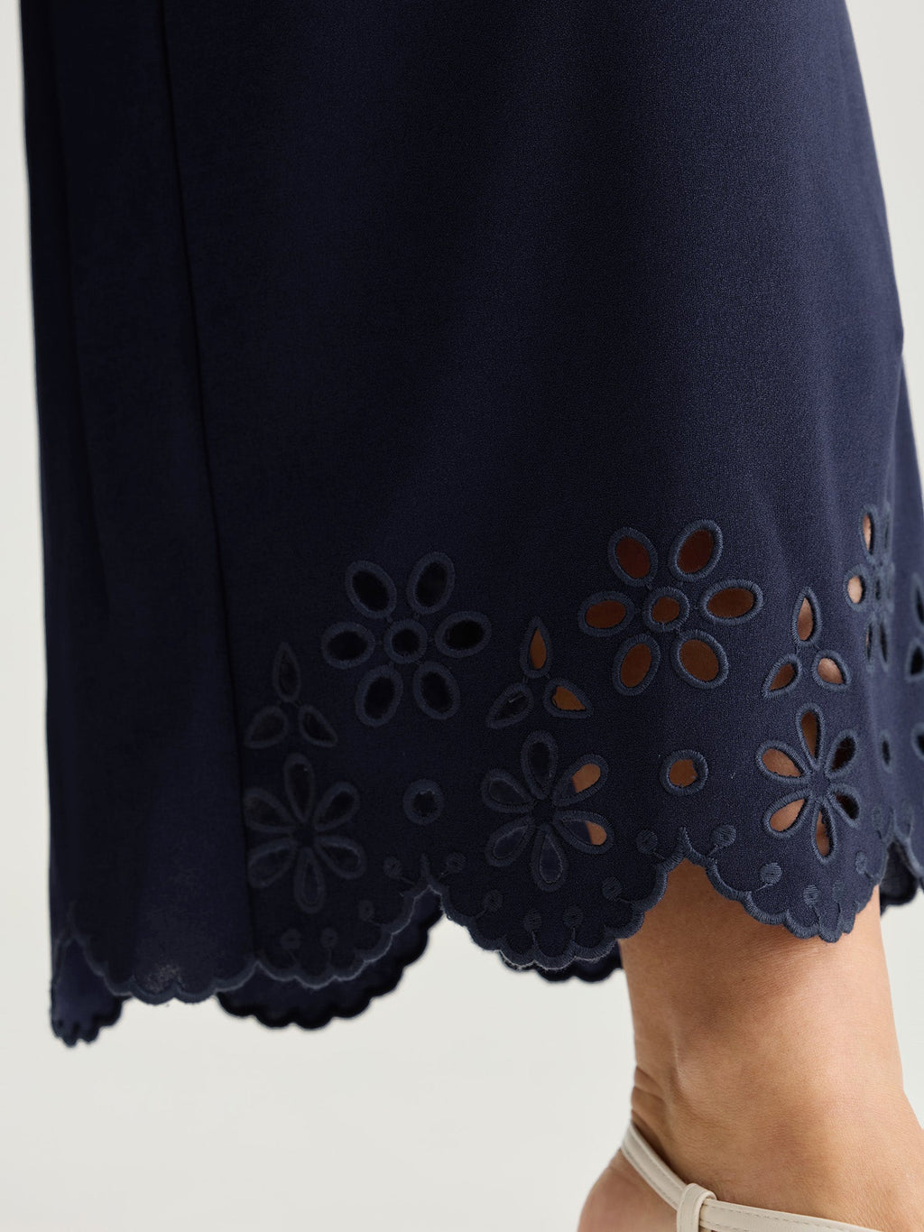 Cut-Out Embroidered Hem Plain Pants