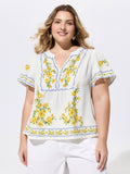 Floral Branch Print Notched Collar Blouse