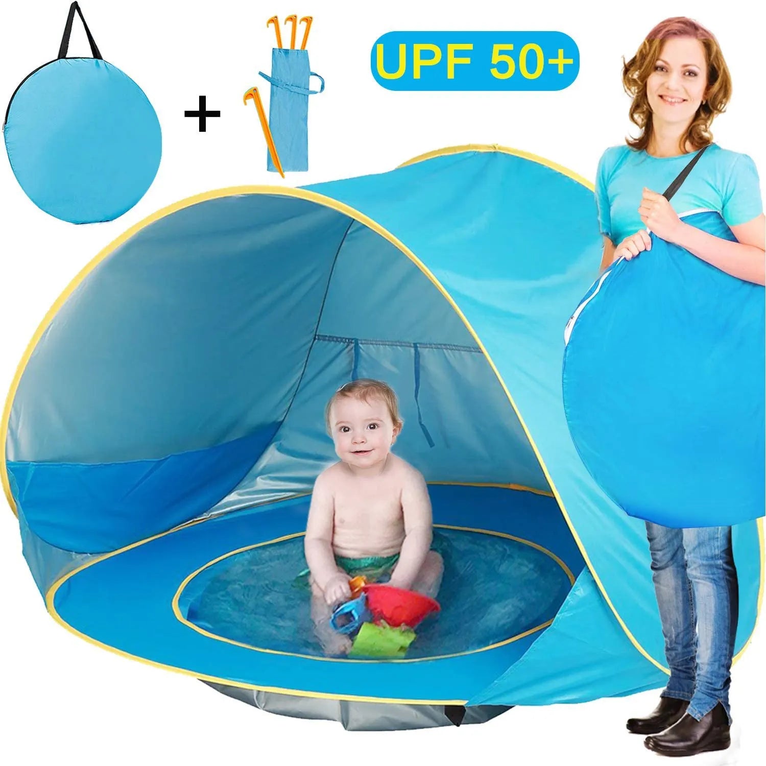 Pop Up UV Protection Baby Beach Shelter Tent with Folding Pool