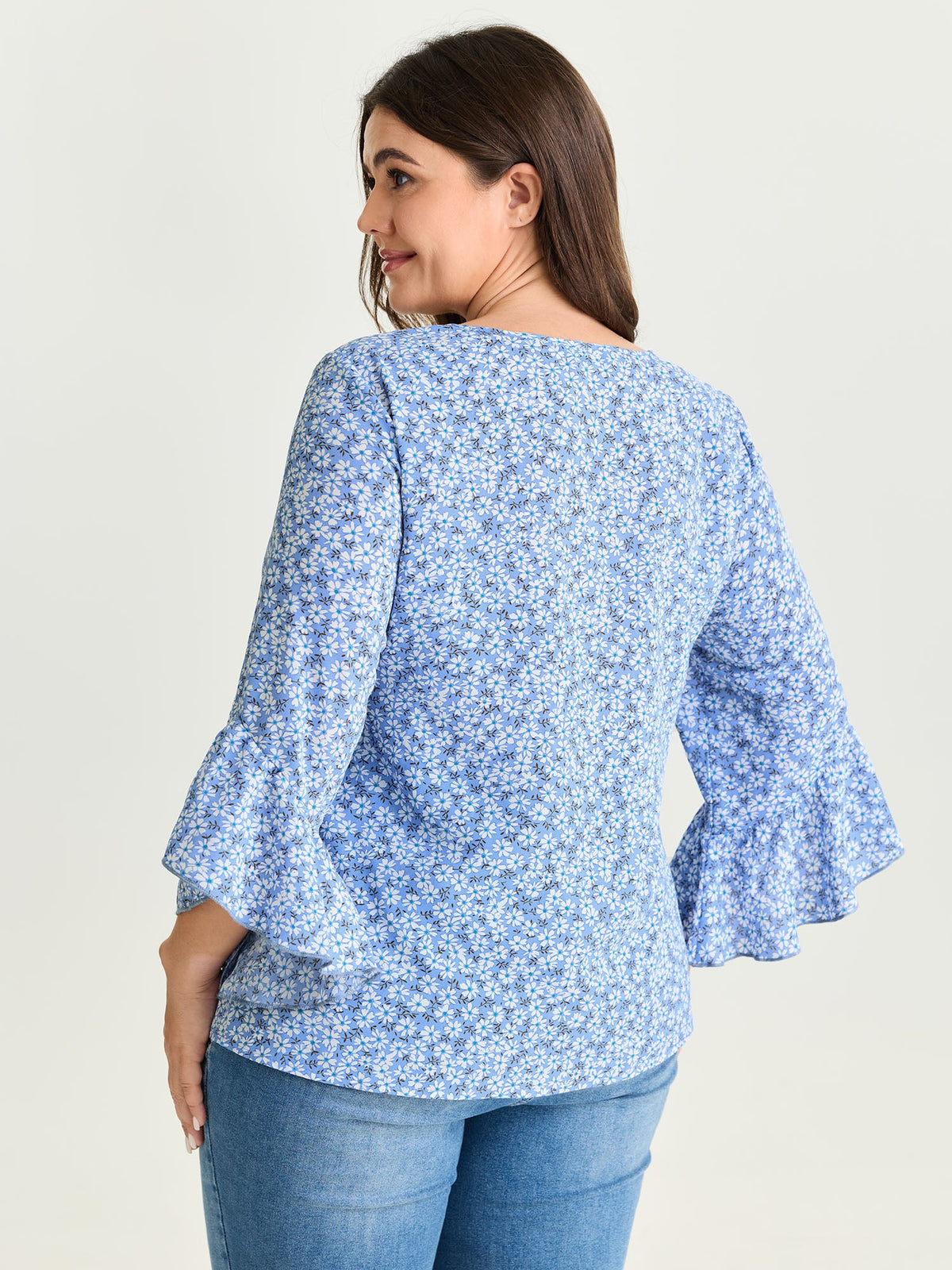 Floral Print Flared Ruffled Sleeve Blouse