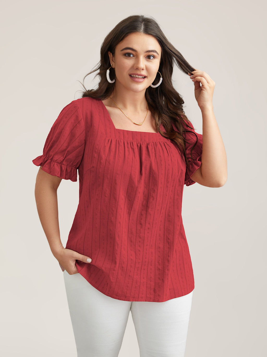 Cotton Square Neck Ruffled Sleeve Blouse