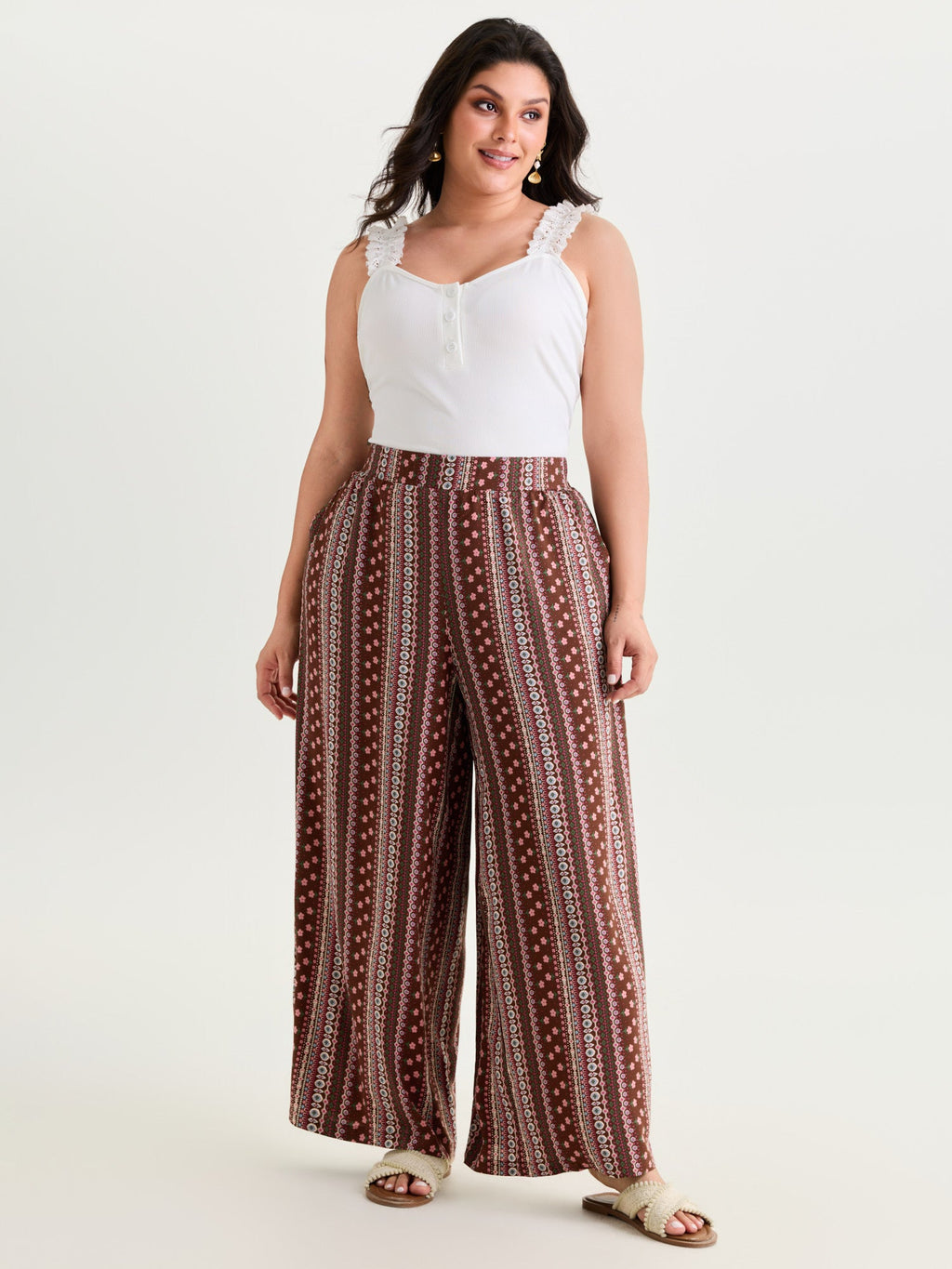 Boho Geometric Pattern Wide-Leg Pants
