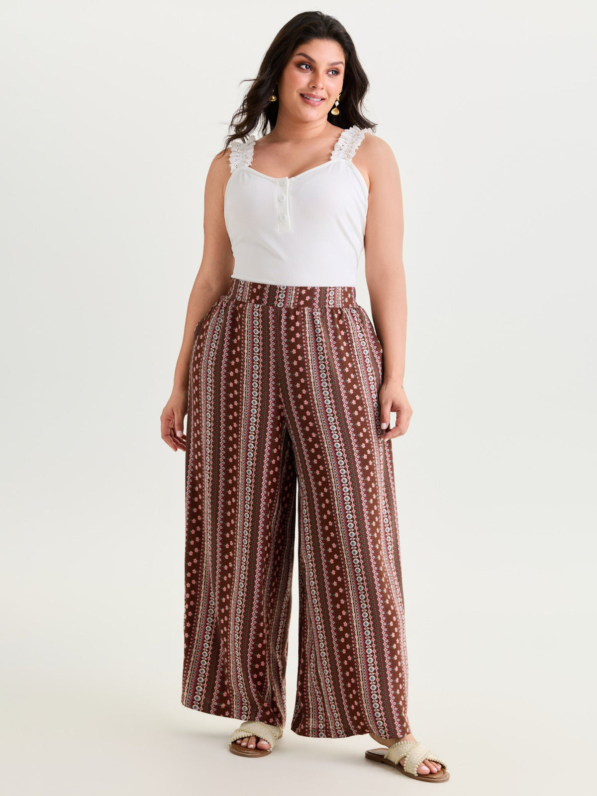 Boho Geometric Pattern Wide-Leg Pants