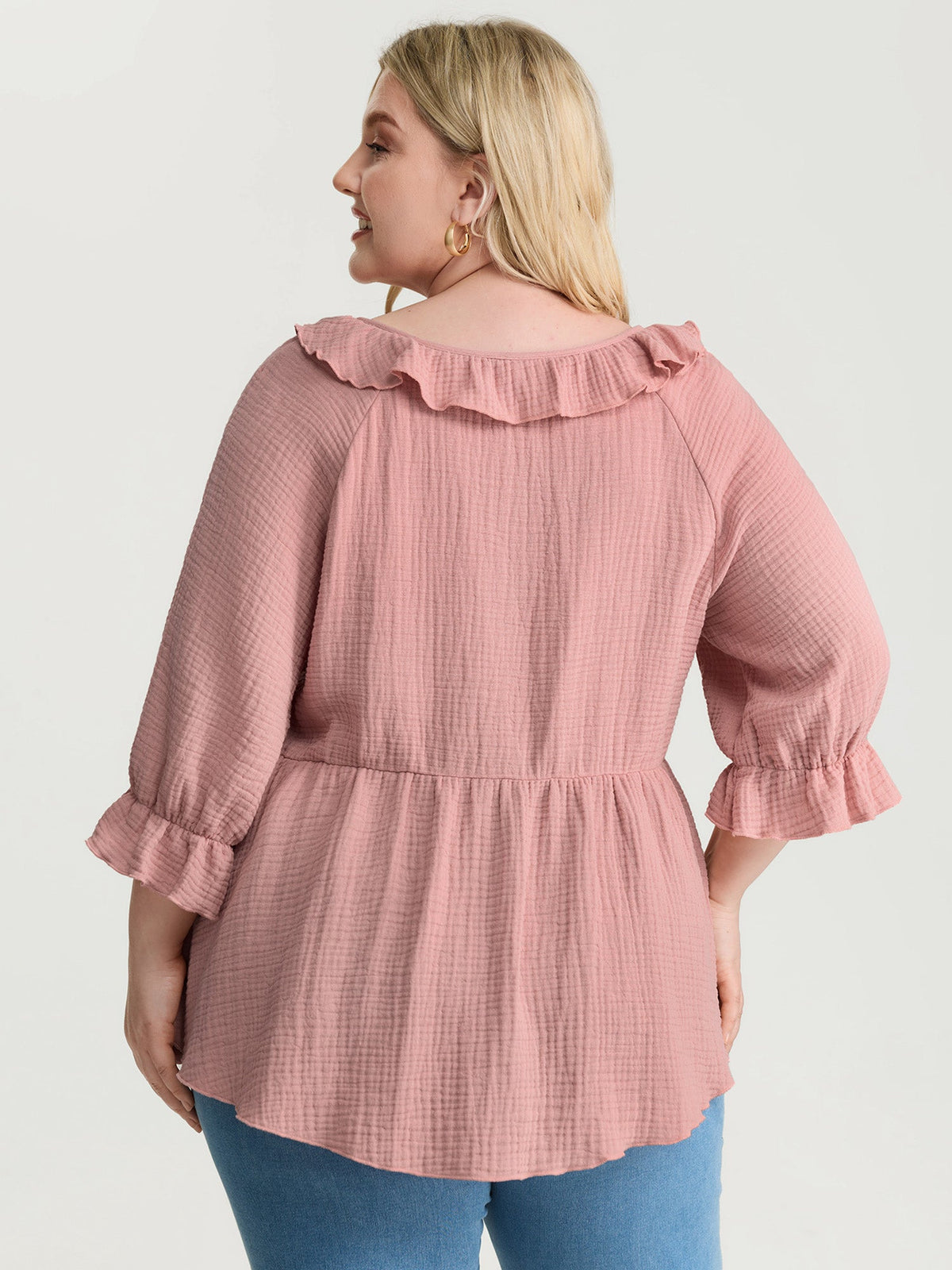 Pure Cotton Lotus Leaf Neckline Plain Blouse