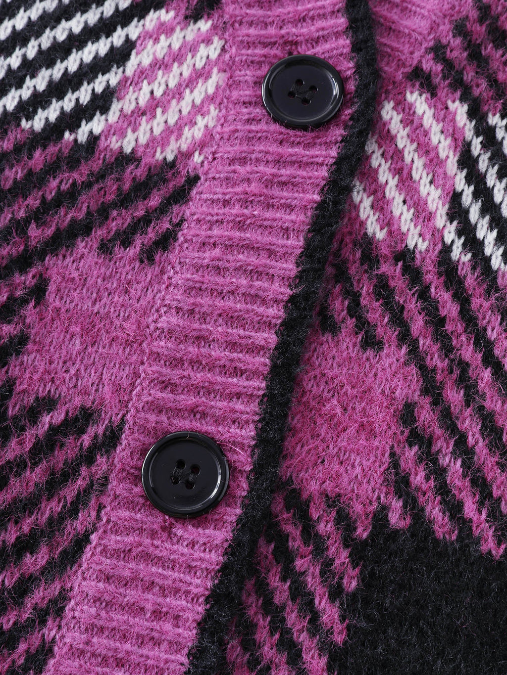 Fuzzy Plaid Pattern Button Knit Cardigan