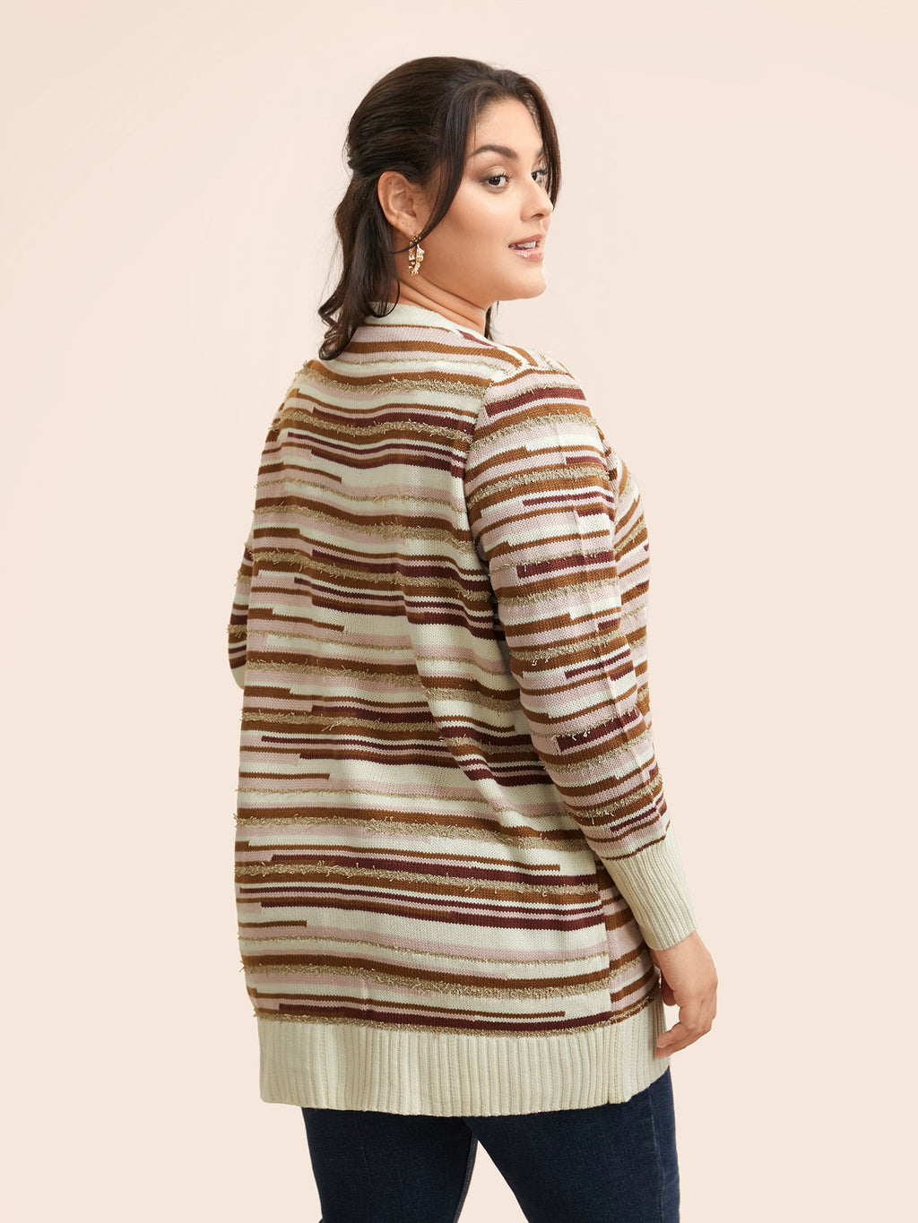 Striped Kimono Collar Pocket Cardigan