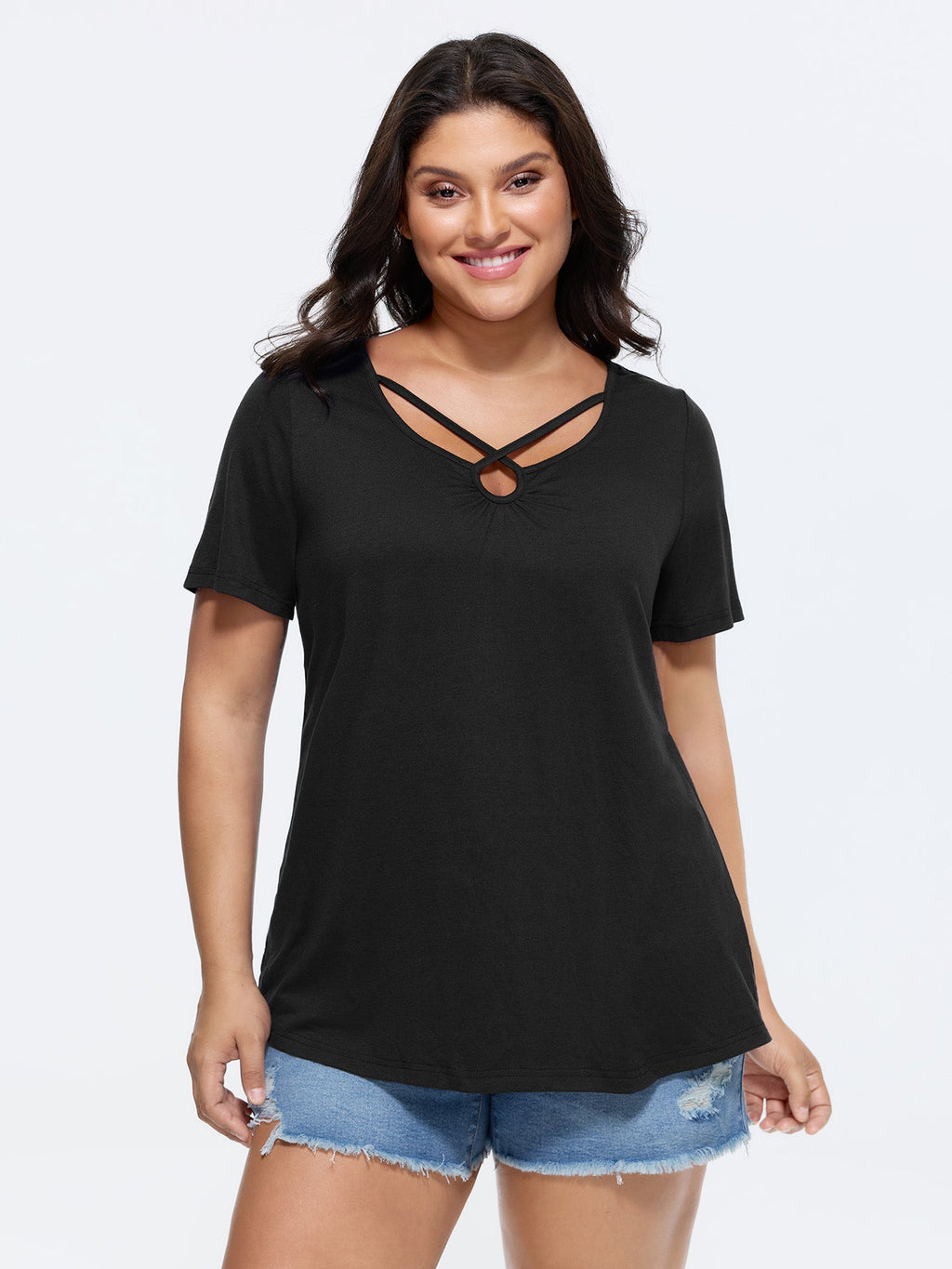 Supersoft Cut-Out Neckline Plain T-Shirt