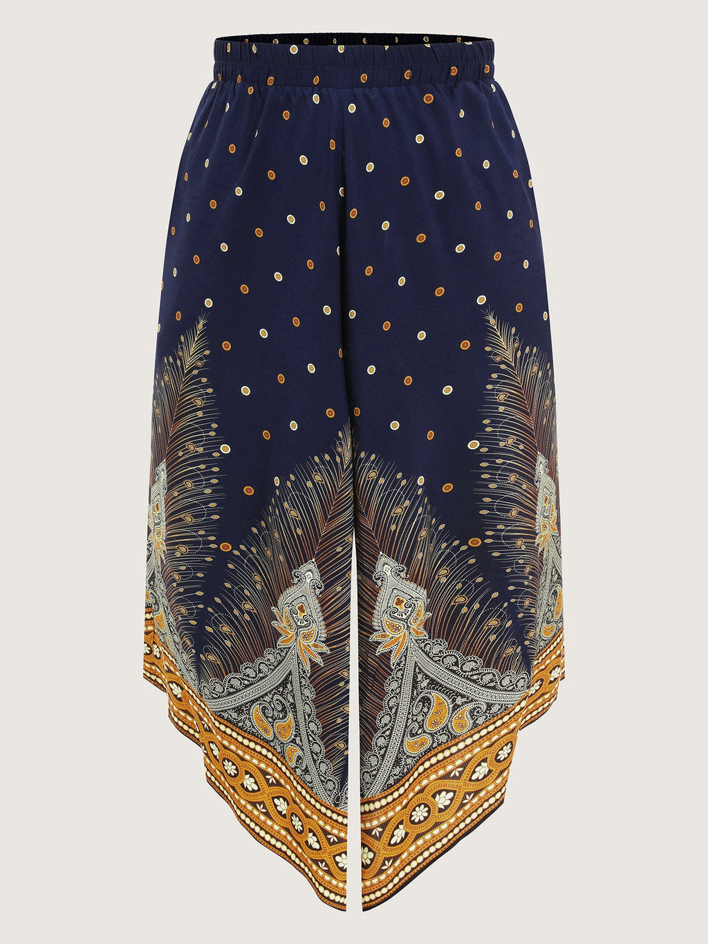 Boho Print Wide-Leg Color Contrast Pants